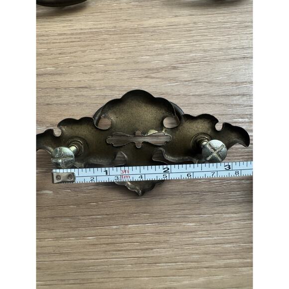 Vintage Brass Drawer Pulls Victorian Gold Batwing Chippendale Bail Pull Set 12 - Picture 6 of 9